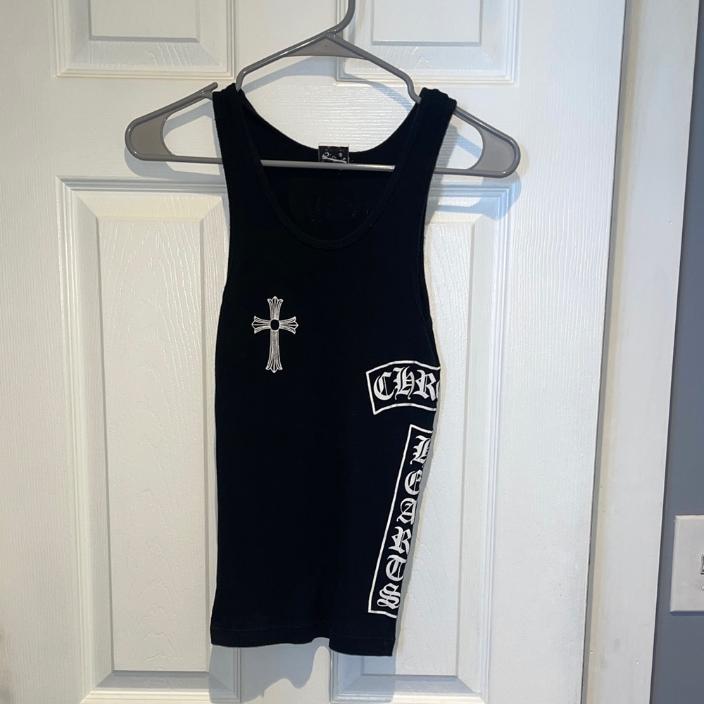 Chrome Hearts Black Tank with White Cross & Side Script